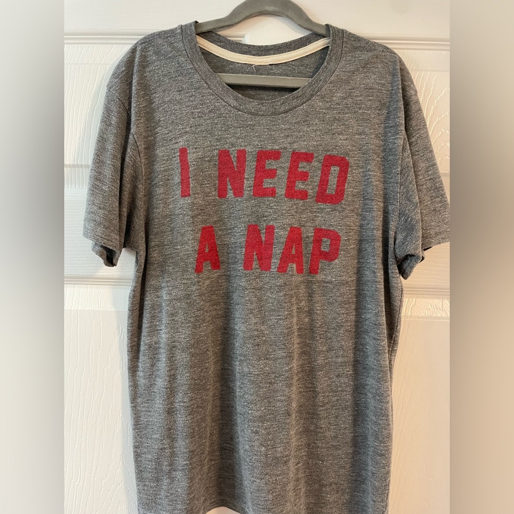 Homage Gray Graphic Tee with Red "I NEED A NAP" Print